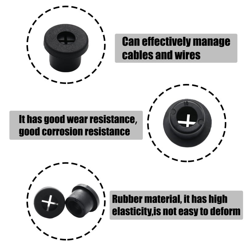 Adyoney 6 Pcs 10mm / 3/8 Inch Black Cable Cord Grommets, Rubber Desk Grommets for Table Computer Desk Wire Organizer TV Console and Other Furnitures Cover - Image 4
